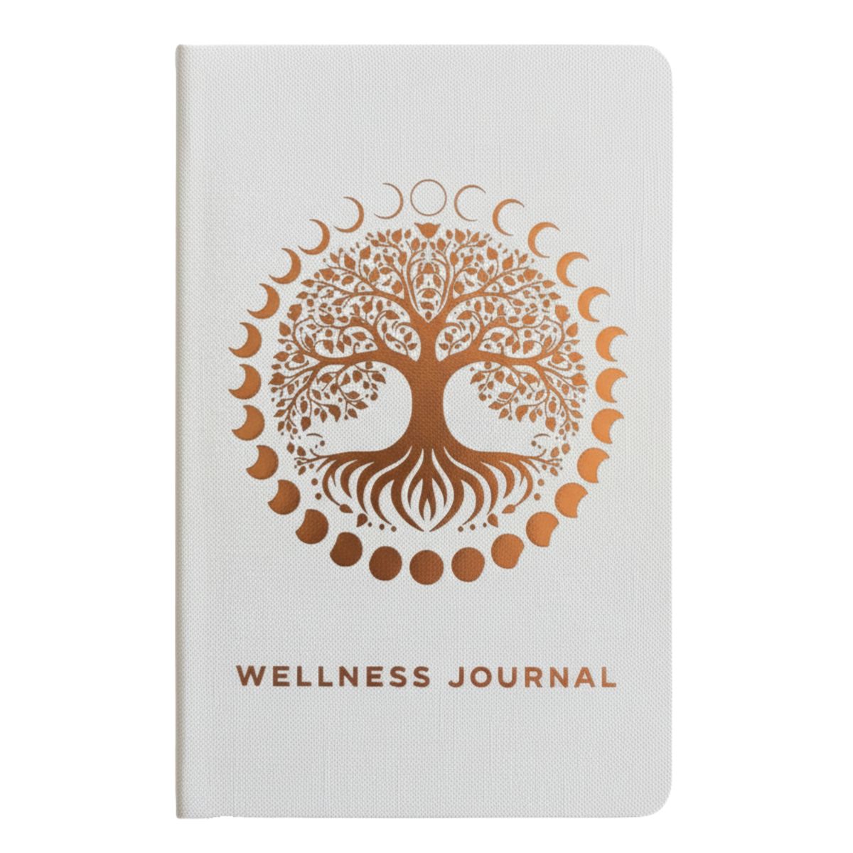 Caderno de Bem-Estar Branco - 120 páginas - Árvore da Vida em ouro rosa