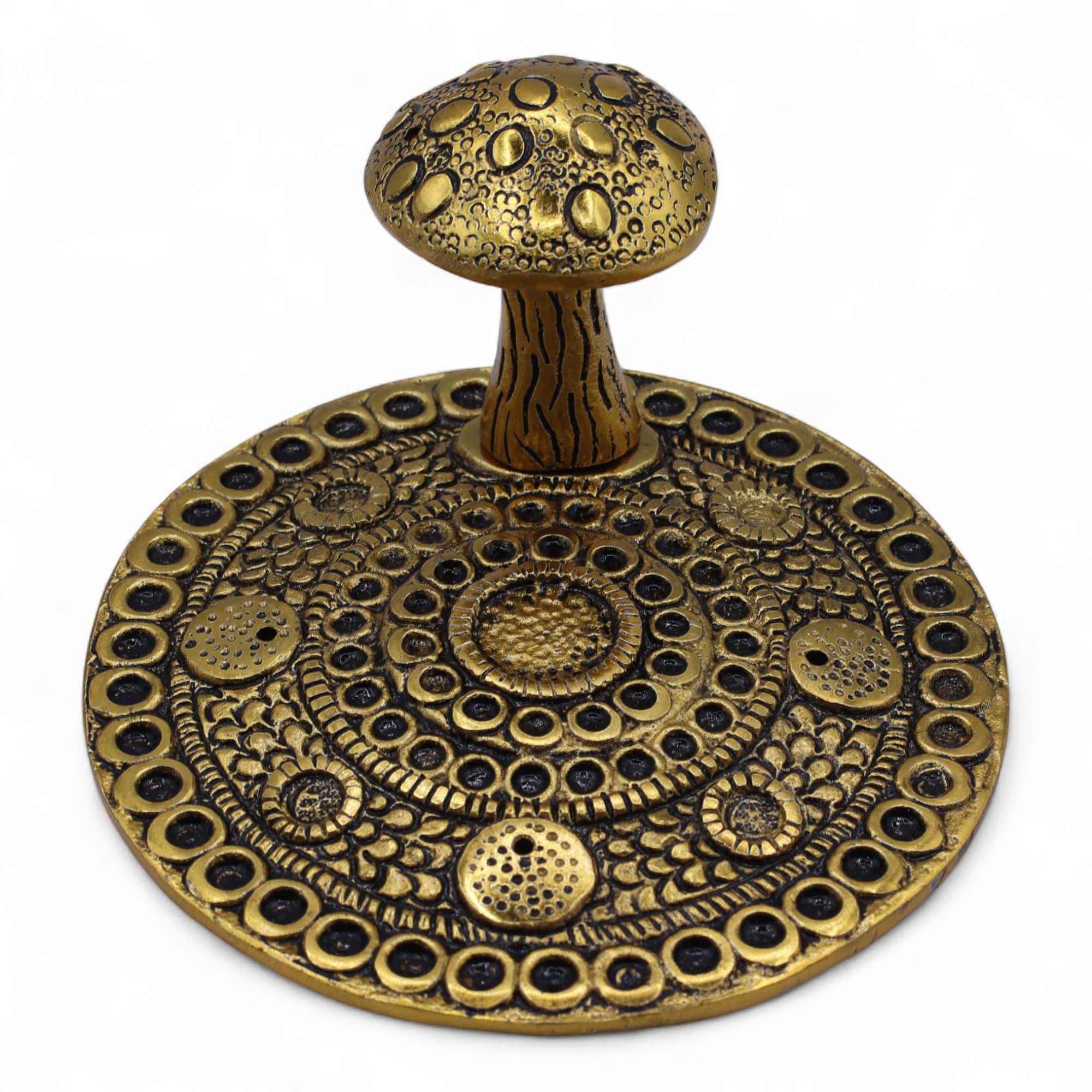 Brass Effect Mushroom Incense Holder - 10cm Diameter - Aluminium - Ash Catcher