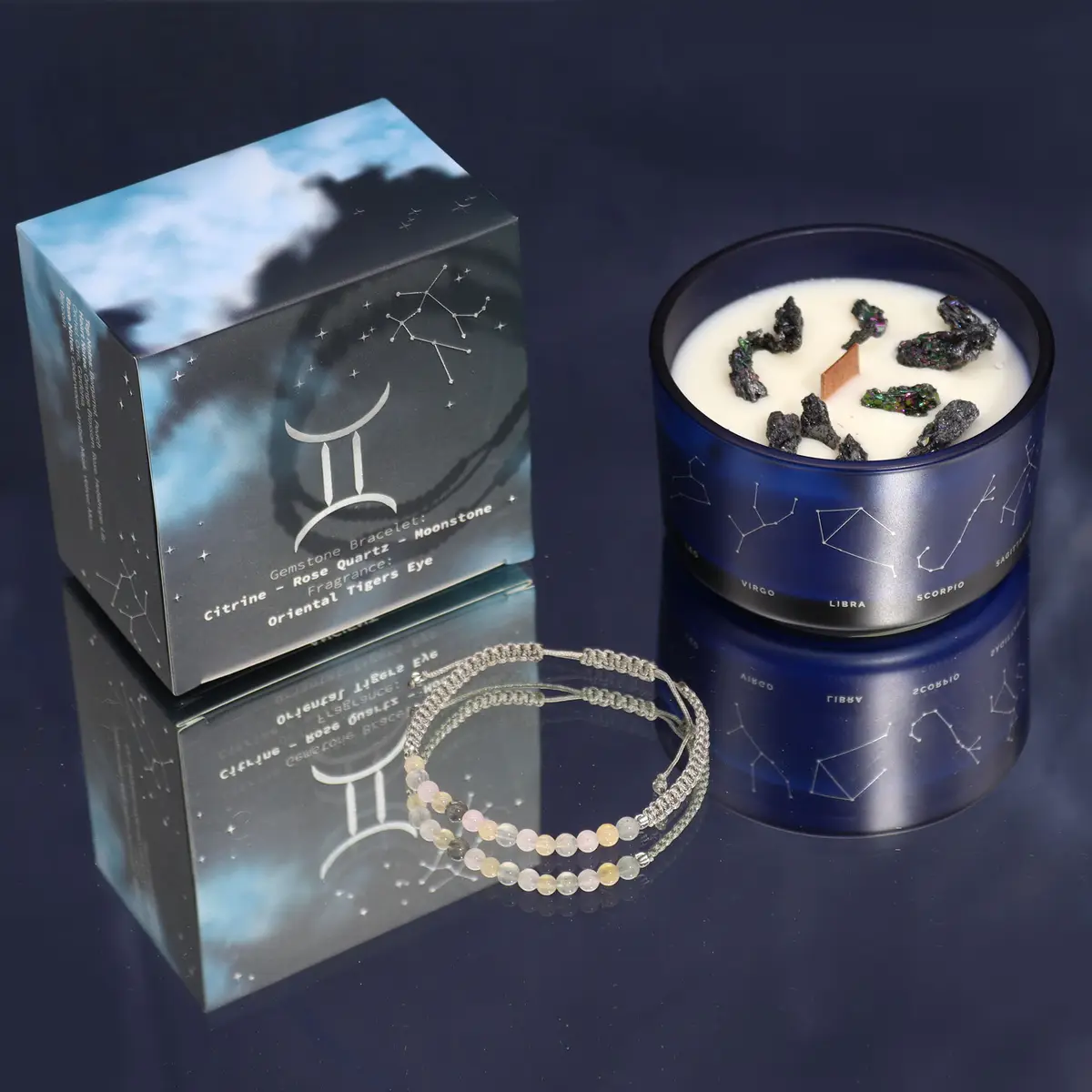 Zodiac Crystal Candle with Gemstone Bracelet - Gemini — Candles · GlowDuty apothecary