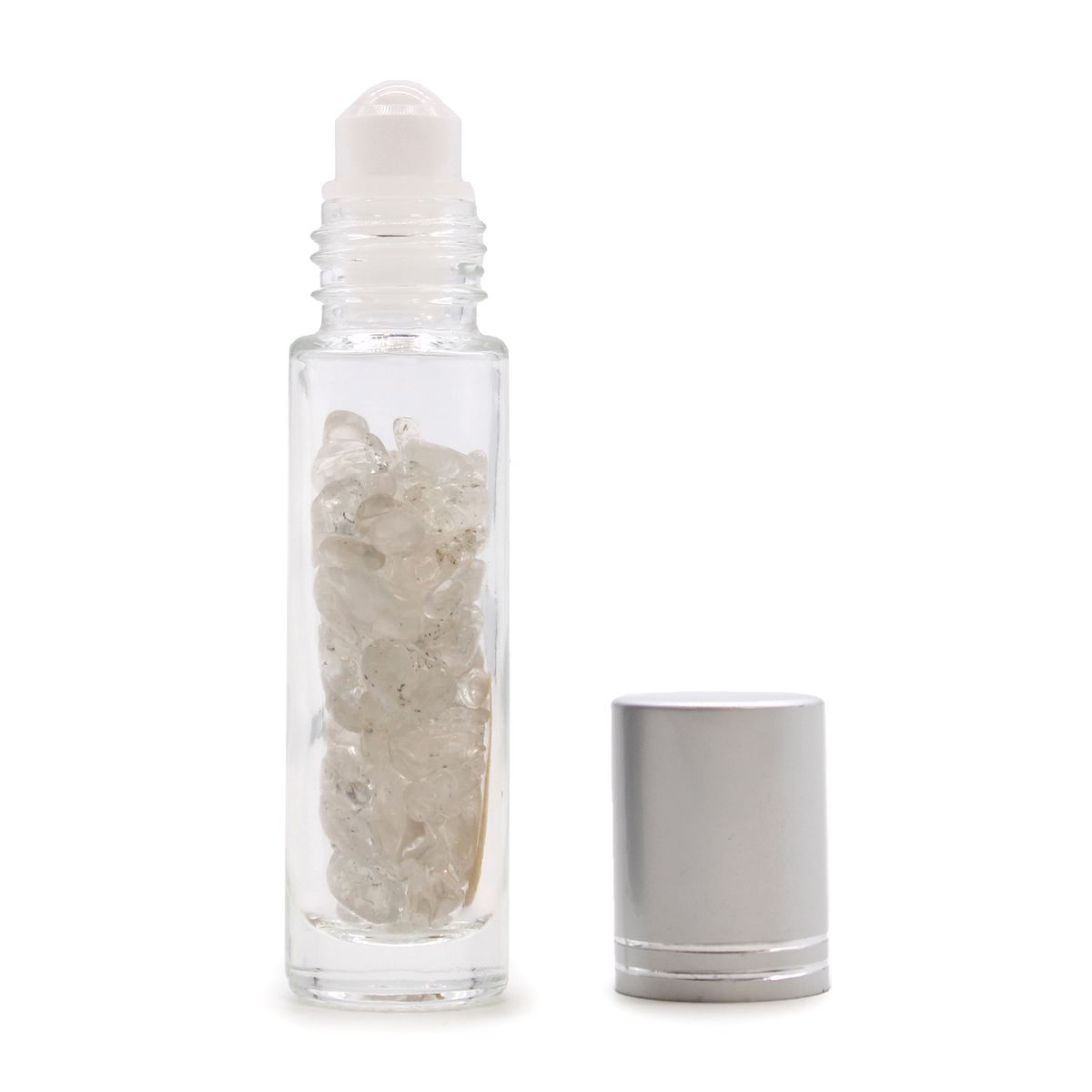 Frasco roll-on de óleo essencial de pedras preciosas - Quartzo de rocha - Tampa prateada