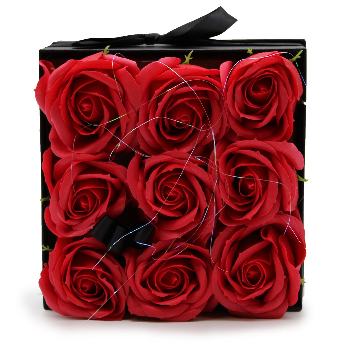 Caixa de Presente - Flor de Sabão  9 Rosas Vermelhas - Quadrada