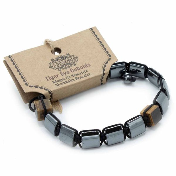 Pulseira Hematita Magnética Shamballa - Cubos Olho de Tigre