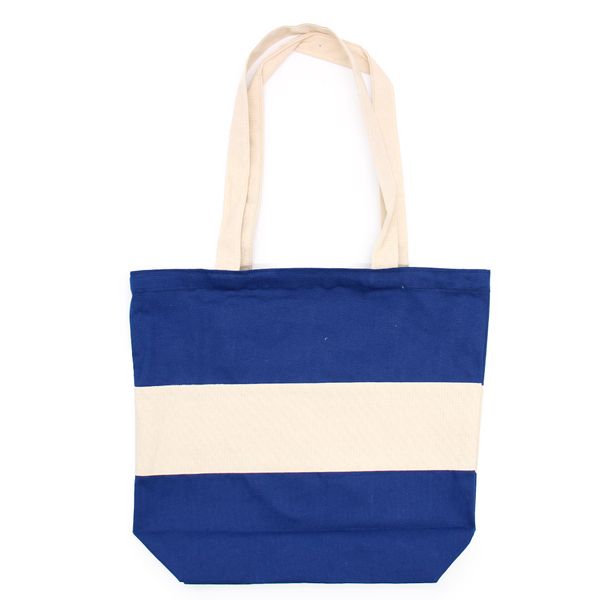 Bolso de Algodão Dois Tons - 38x42x12cm - Azul e Natural - 10oz