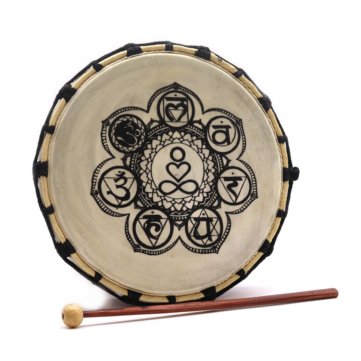 Tambor xamânico Chakra com baqueta - 25 cm