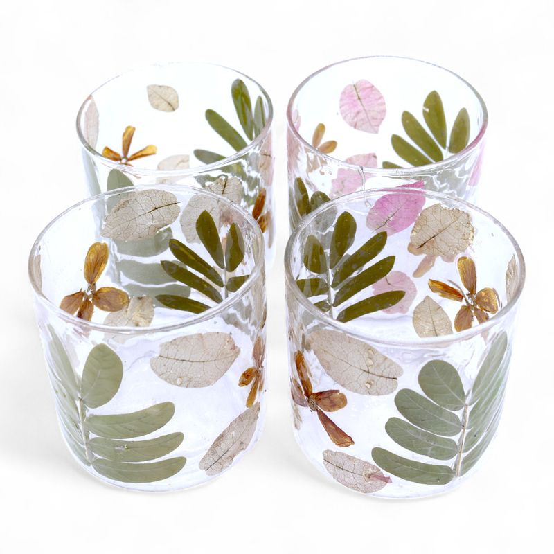 Porte-bougie droit en verre floral – Printemps – 8x8 cm