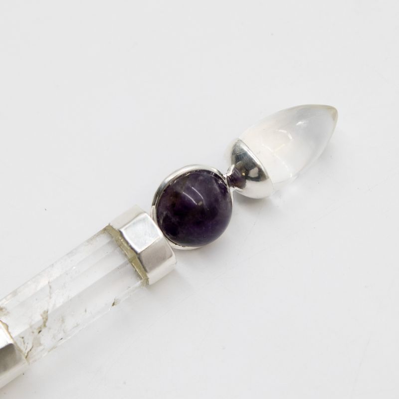 Celestial Prism Wand - Amethyst Moving Crystal Sphere Quartz Stem - 12cm