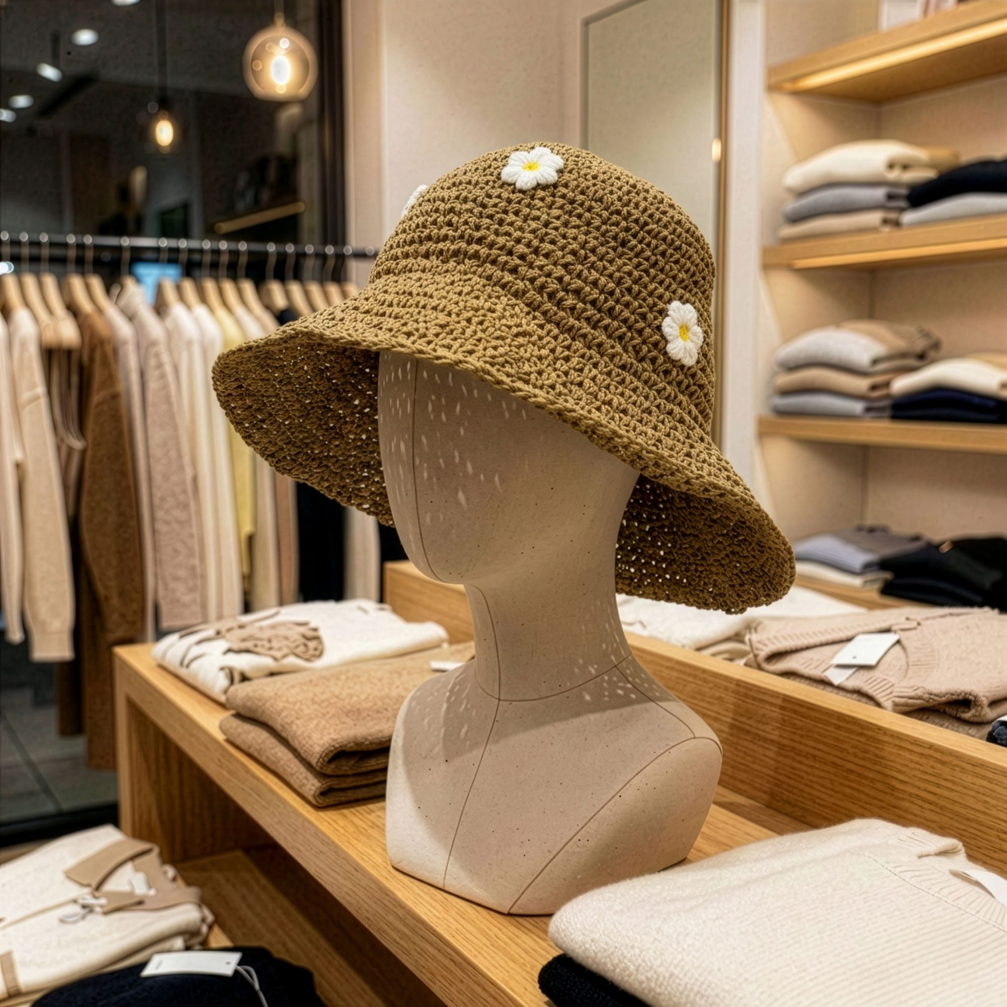 Nomad Sari Sombrero de Paja de Ala Blanda para el Sol - Flores Beige y Azules