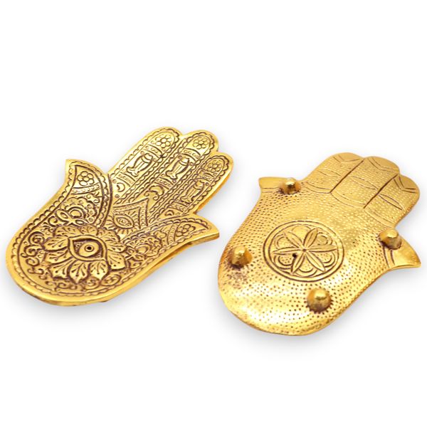 Porte-encens Hamsa en aluminium doré petit modèle 13x5,5cm