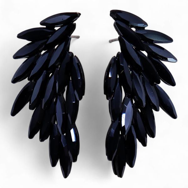 Brincos de Vidro Vintage - Asas de Anjo - Preto Azabache