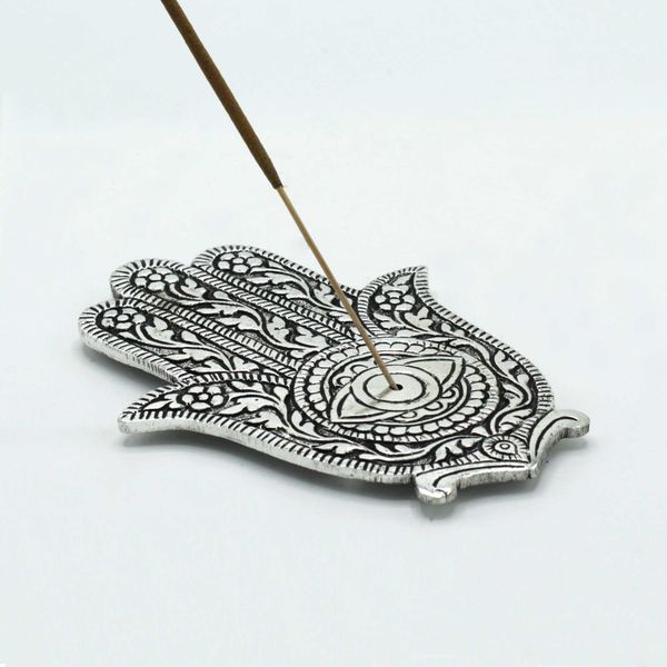Porte-encens Hamsa en aluminium poli 14 cm