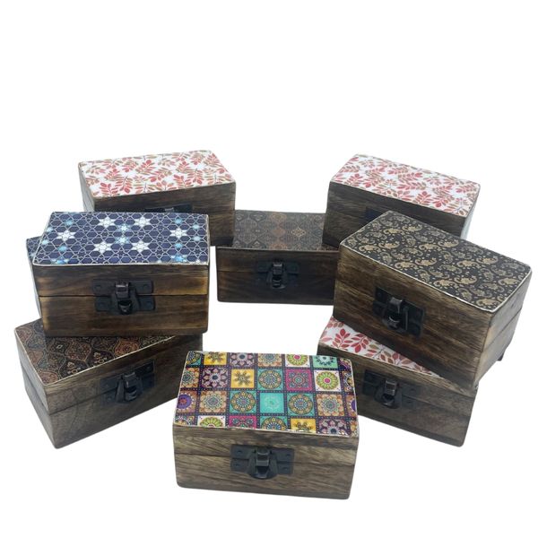 Boîte à Pilules en Bois 9x5x4cm - Art Meena - Assortis