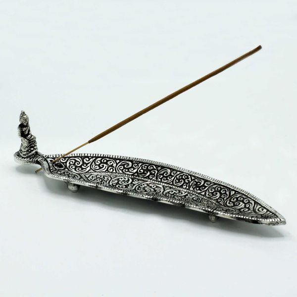 Porte-encens Bouddha en aluminium poli de forme longue 23 cm
