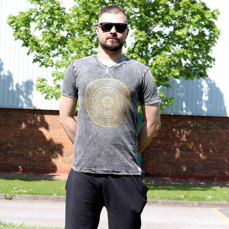 T-shirt Délavé - Mandala - Gris Foncé