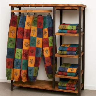 Set de Început - Pantaloni cu Motiv de Ciupercă și Design Block Print – Include Suport pentru Haine Gratuit