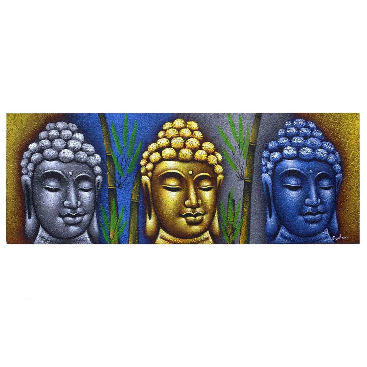 Quadro de Buda - Três Cabeças com Bambu