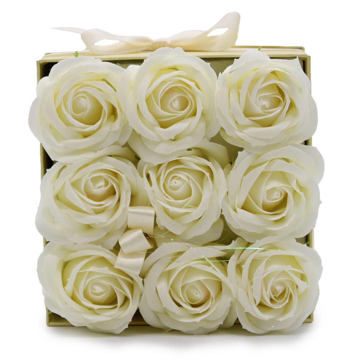 Caixa de Presente - Flor de Sabão  9 Rosas Creme - quadrada