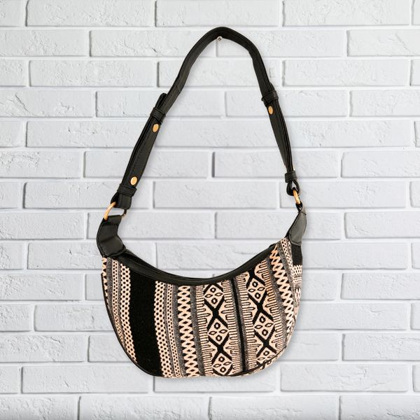Sac Hobo en Jacquard - Gris Métro (sangle noire)