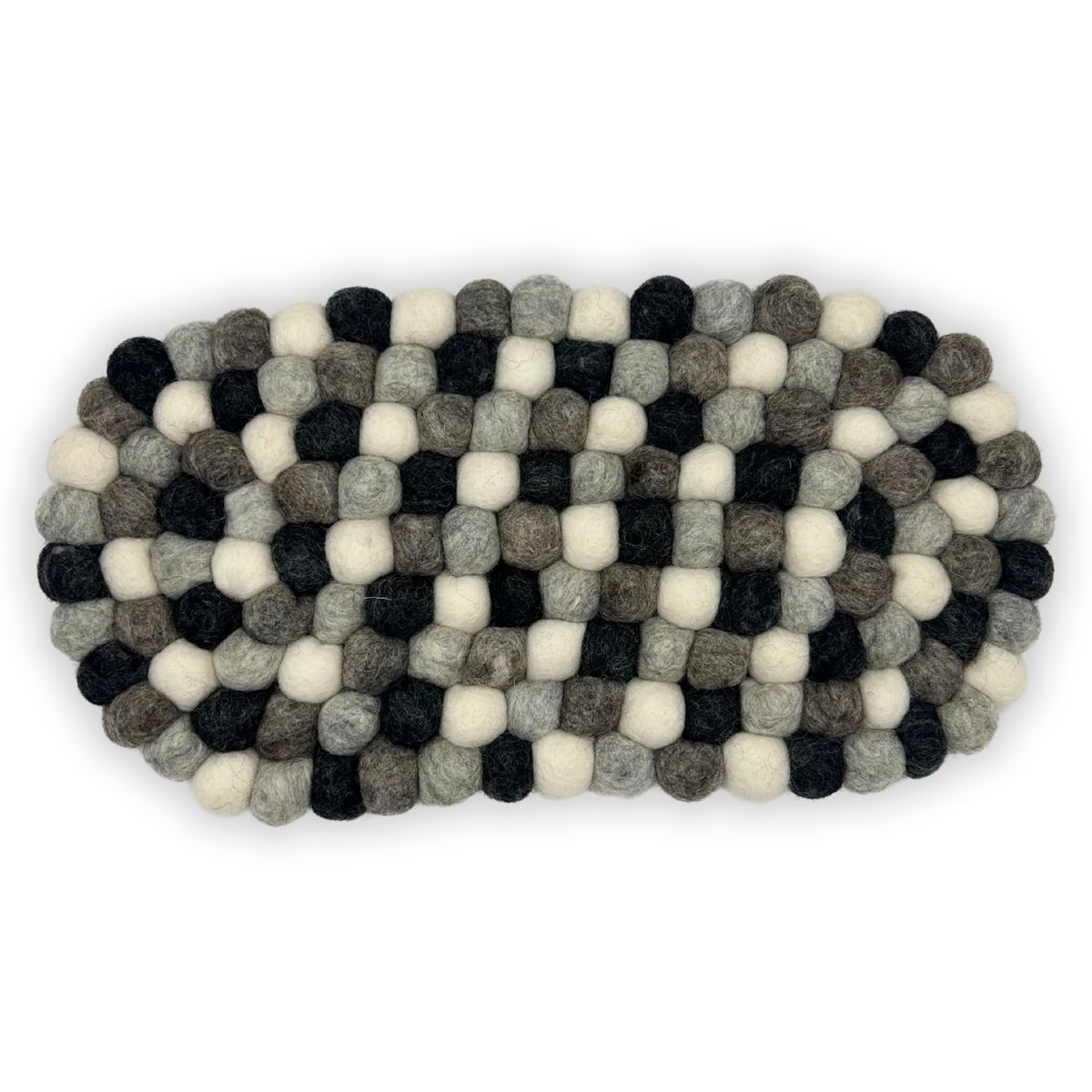 Tapete central oval com bolas de feltro - 38 x 18 cm, cinzento multicolorido