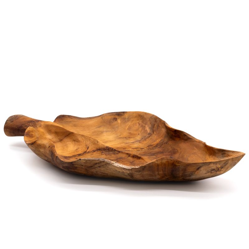 Grand bol à fruits en forme de feuille en bois de teck - 40x24x5cm