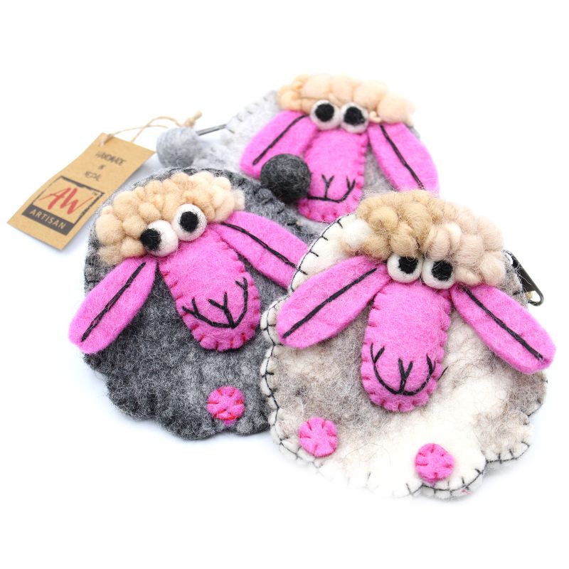 Естествен филц торбичка с цип (асорт.) - Щастлива овца