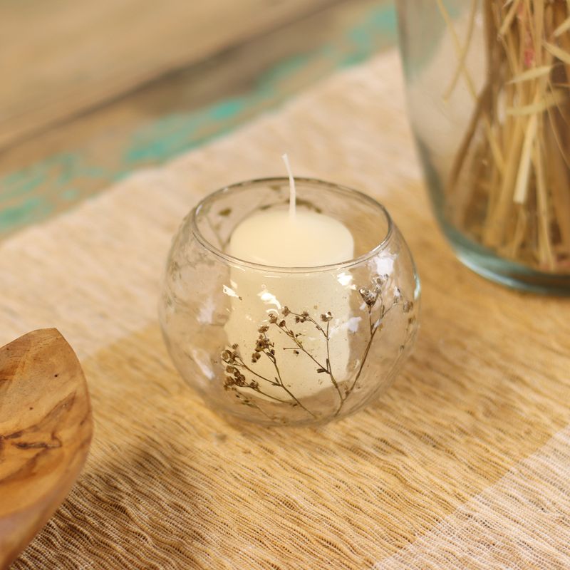 Natural Floral Glass - Bowl Candle Holder - Daisy - (8x10cm)