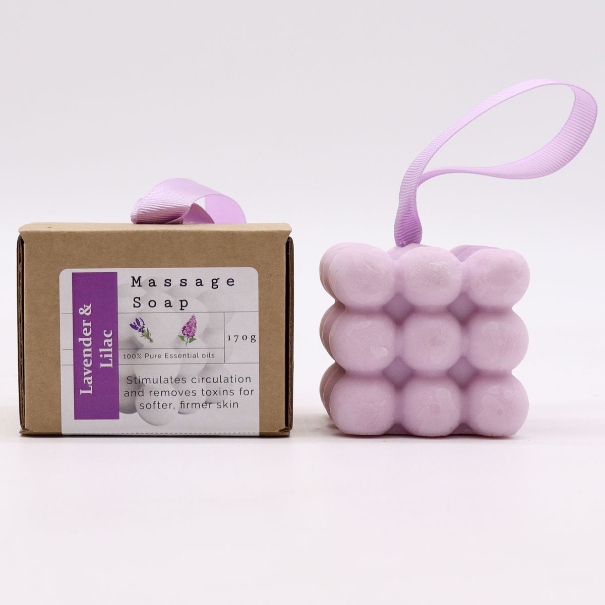 Sabonete de massagem individual em caixa - Lavanda e lilás