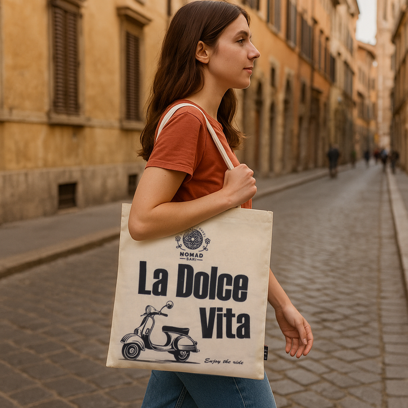 Iconic Basic Tote Bag - La Dolce Vita - (40x36cm) - Natural 4oz
