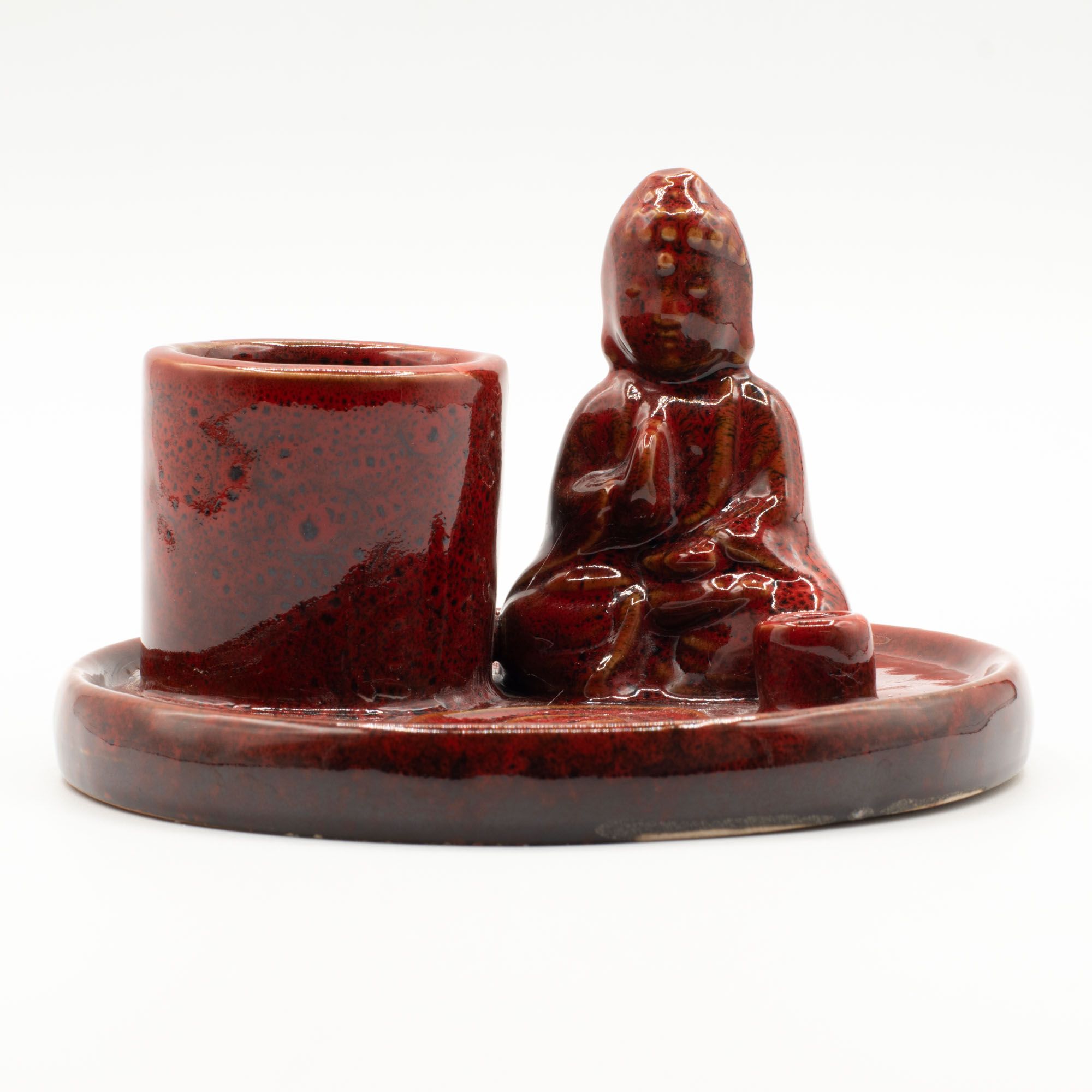 Multi Purpose Buddha Incense Plate - Ceramic Soft Red