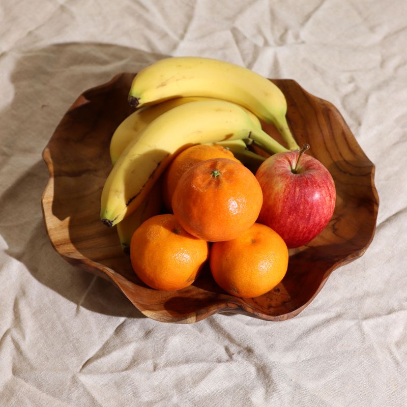 Bol à fruits rond et lisse en bois de teck - 28x5,5cm