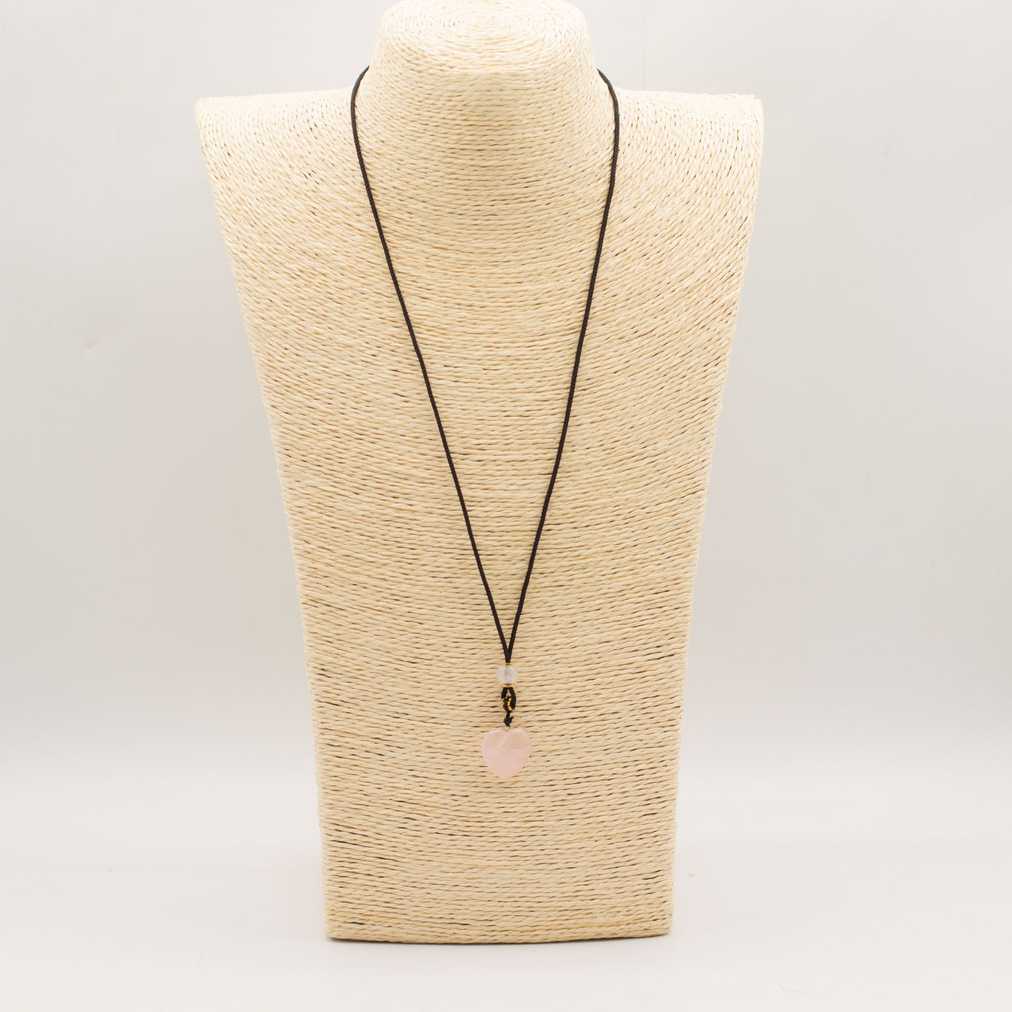 Cord Necklace Gemstone Pendant - Rose Quartz Heart