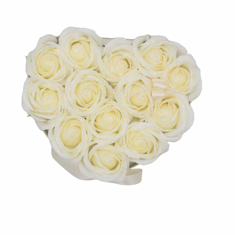 Coffret Cadeau de Fleurs de Savon - 13 Roses Crème - Coeur