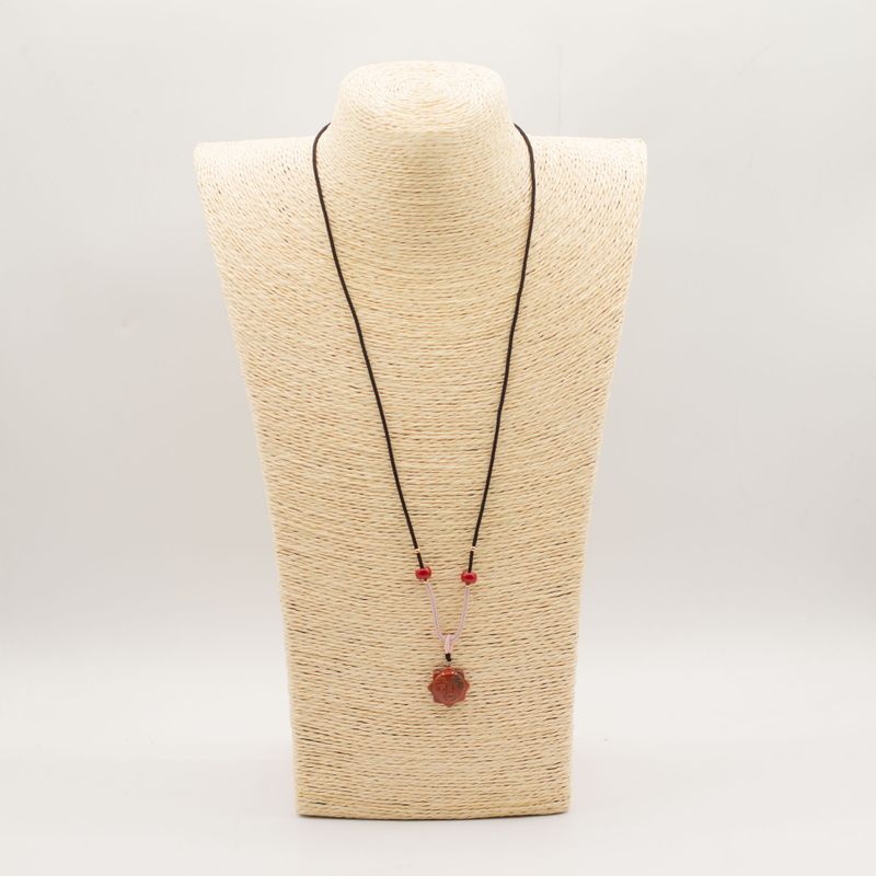 Cord Necklace Gemstone Pendants - Carnelian Sun Face