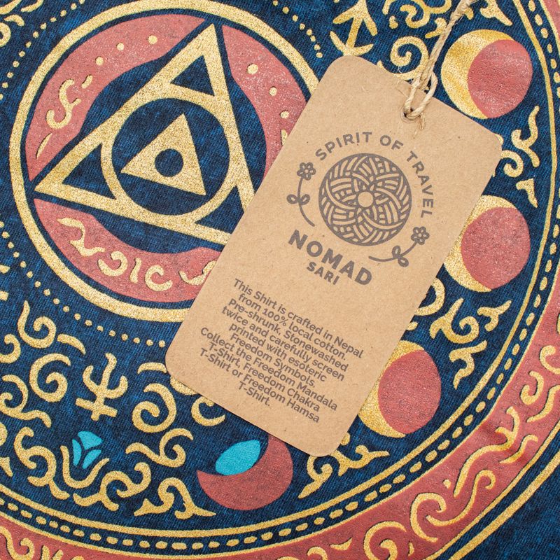 Nomad Sari Camiseta de algodón lavado a la piedra - Mantente Salvaje, Hijo de la Luna - Azul - XL