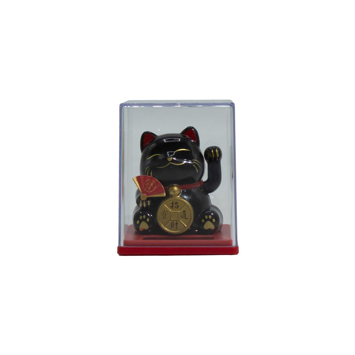 Mini Gato da Sorte Solar em Caixa - Preto