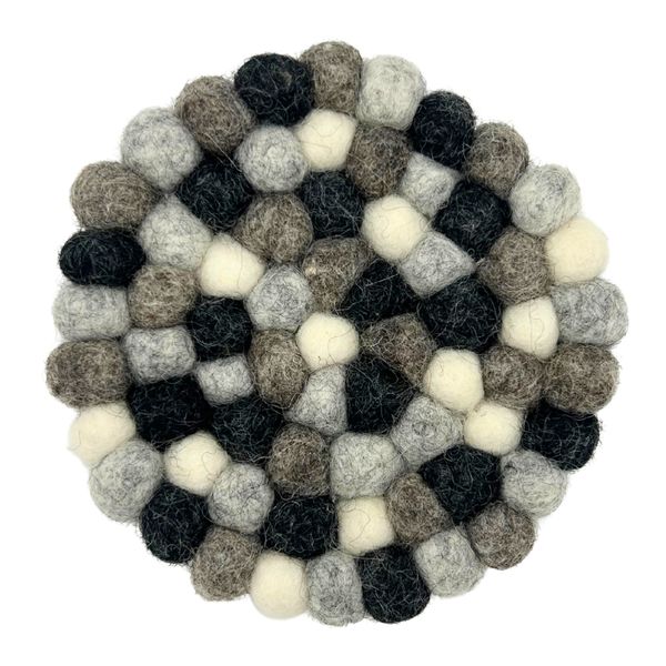 Sous-verres Ronds en Boules de Feutre – 10 cm Gris Multicolores (set de 4)