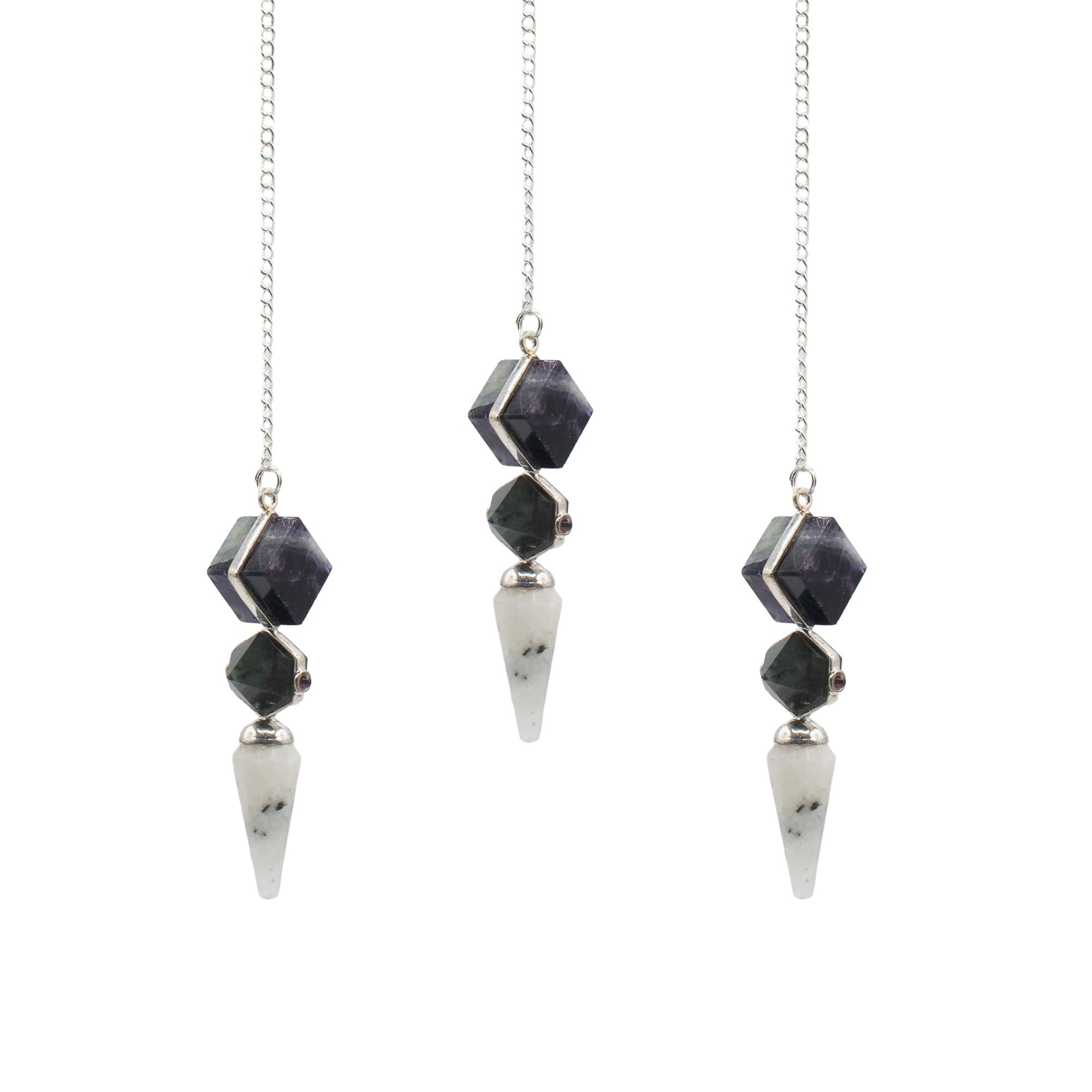 Psychic Gateway Edition - Three Piece Pendulum - Multi Fluorite - Labradorite - Rainbow Moonstone