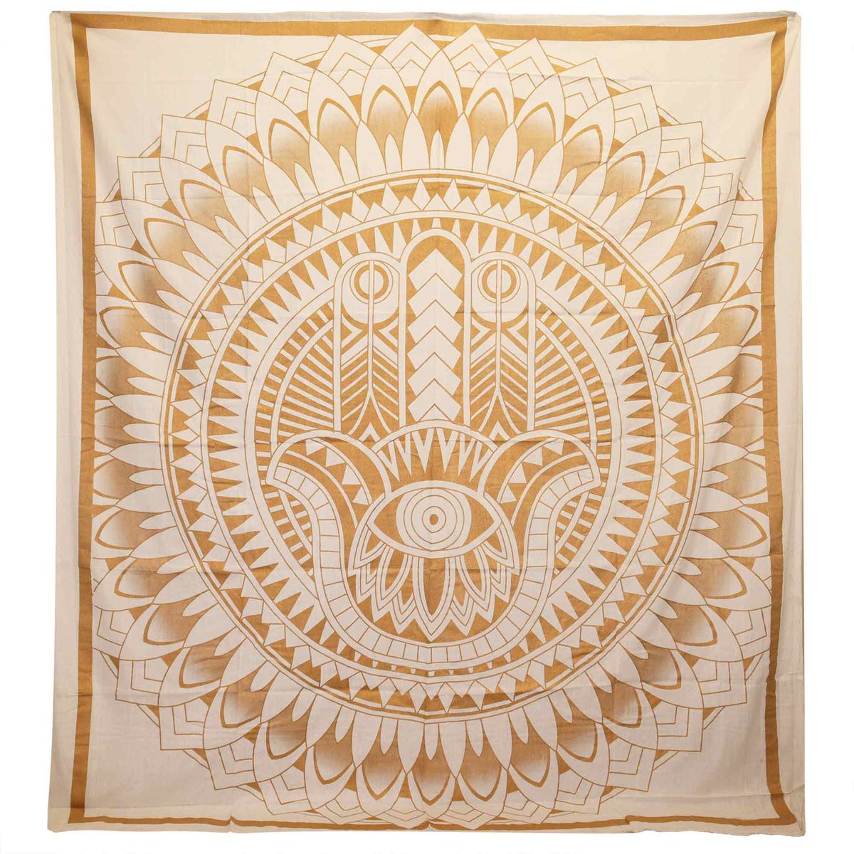 Colcha Dupla de Algodão + Pendente de Parede - Hamsa - Ouro Branco