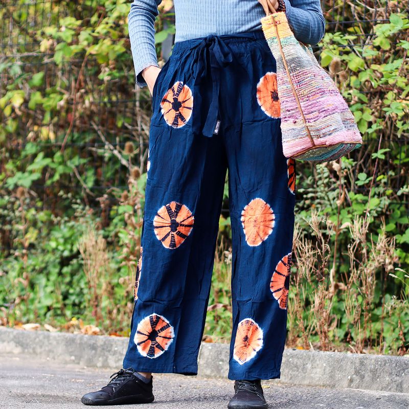 Japanese Style Lounge Pants - Large -Blue, Orange