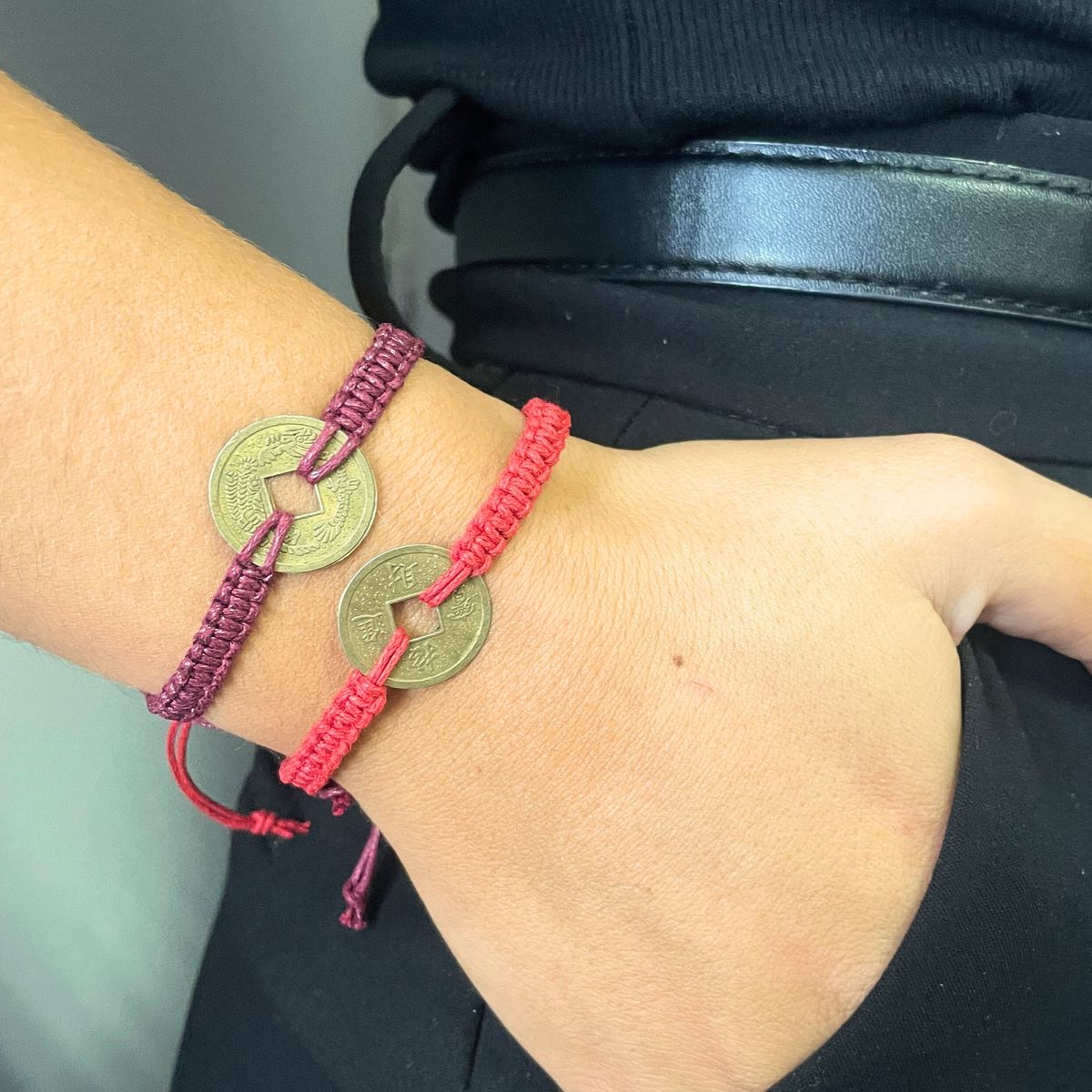 Pulseiras da Amizade Feitas à Mão - Moeda Feng Shui da Sorte (sortido)
