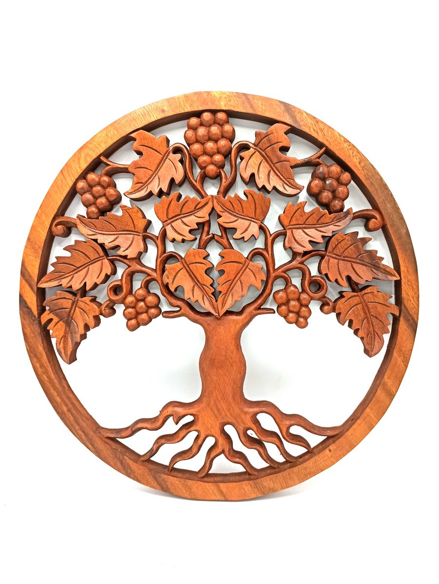 Painel de madeira - Árvore da Vida com Uvas - 40 cm