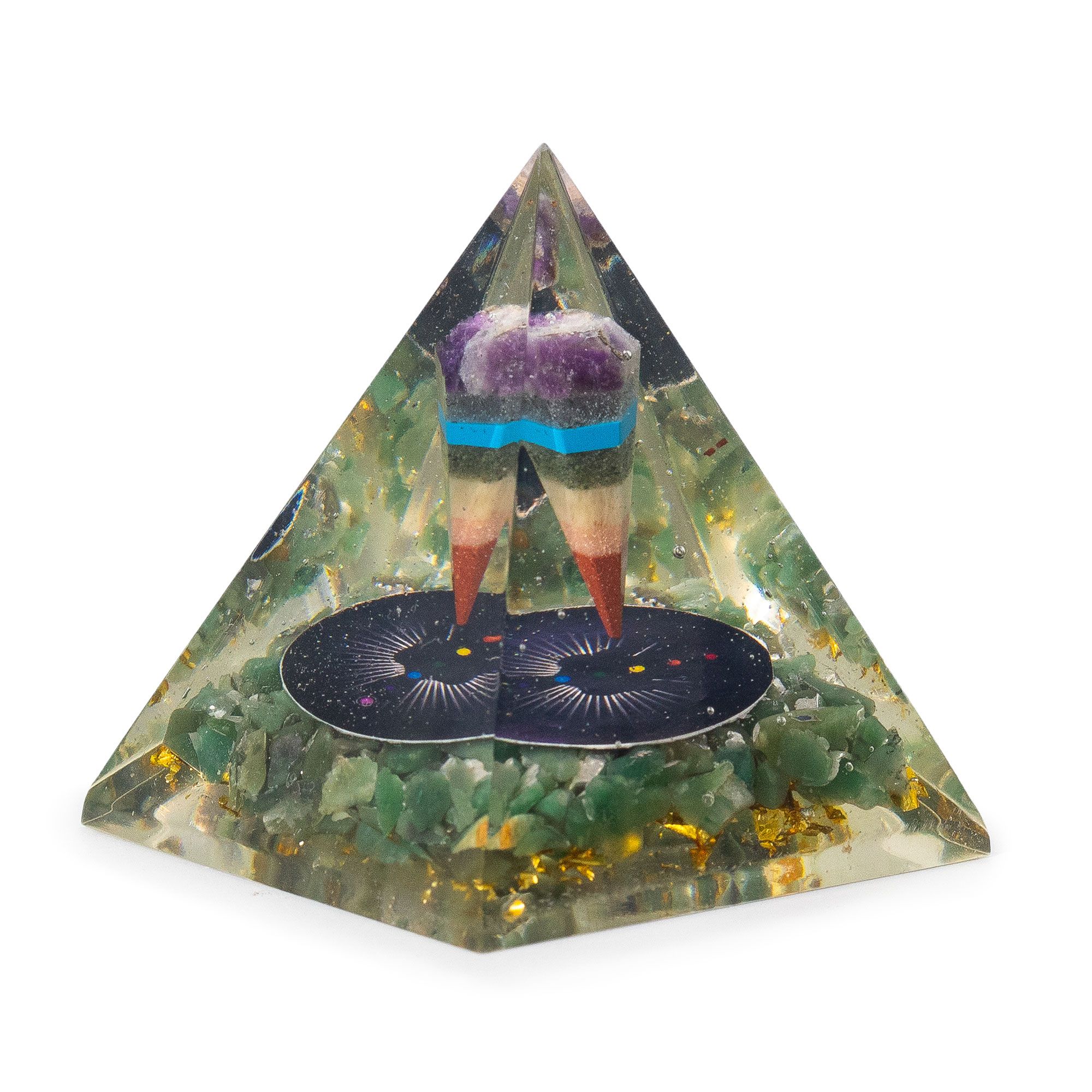 Orgone Pyramid 7x6cm - Pendulum - Green Aventurine Chips