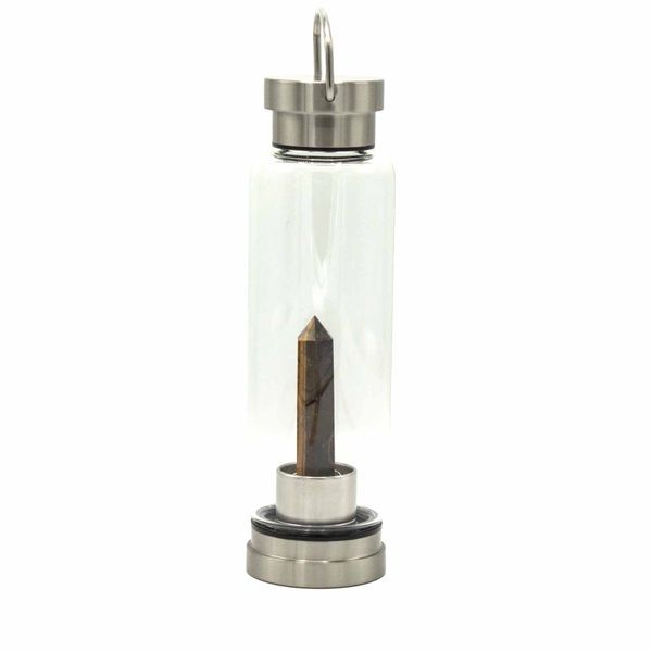 Crystal Infused Glass Water Bottle - Determined Tiger's Eye - Obelisk