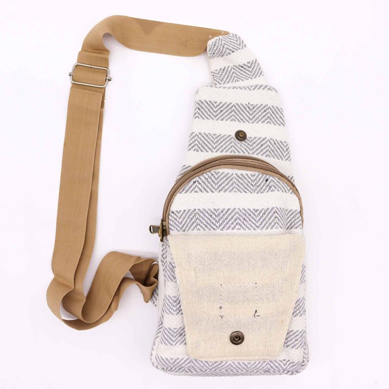 Sac Bandoulière Coton Naturel - Gris & Blanc