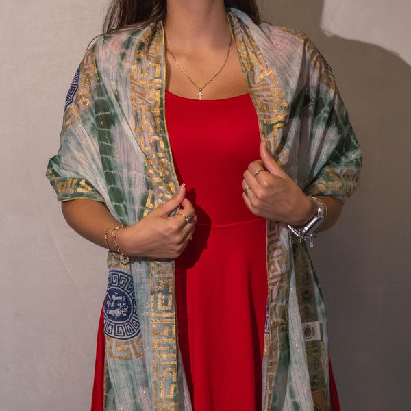 Nomad Sari Verano Marbella Pañuelo estampado - Verde con Oro  (180x50cm)