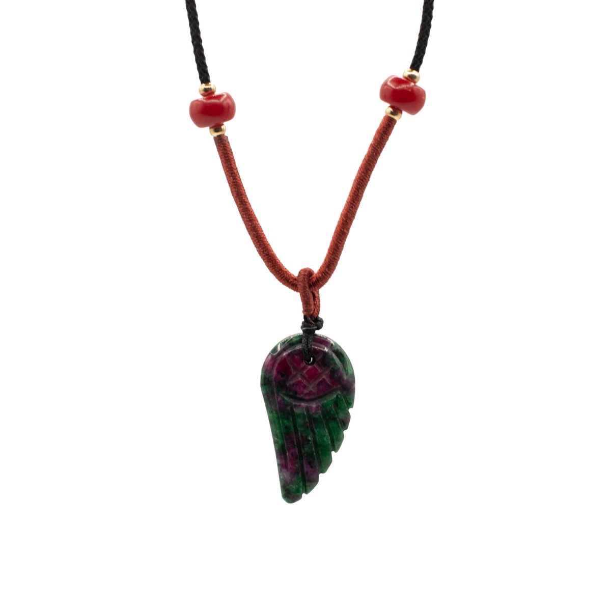 Colar de cordão com pendente de pedra preciosa – Morganita asa de anjo