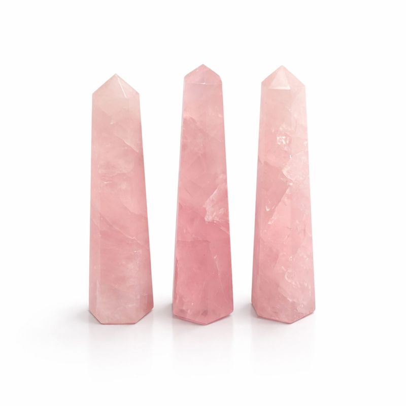 Pointes obélisques à six faces en pierre gemme, environ 11 cm - quartz rose