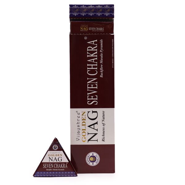 Incensos Jumbo Golden Nag 42g - Cones de Fluxo Reverso 7 Chakras