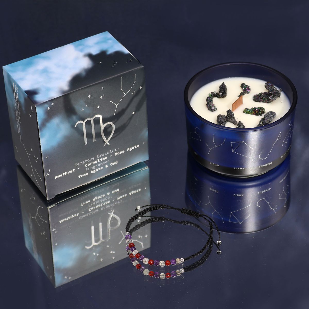 Vela de Cristal do Zodíaco com Pulseira de Pedras Preciosas - Virgem