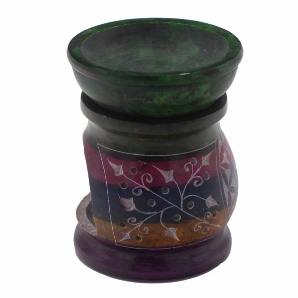 Brûleur à Huile en Stéatite 10cm - Fleur de Vie - Cinq Couleurs