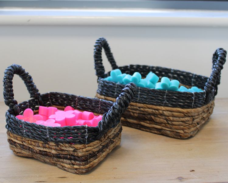 Panier carré en feuille de bananier et raphia Hitam - Lot de 3